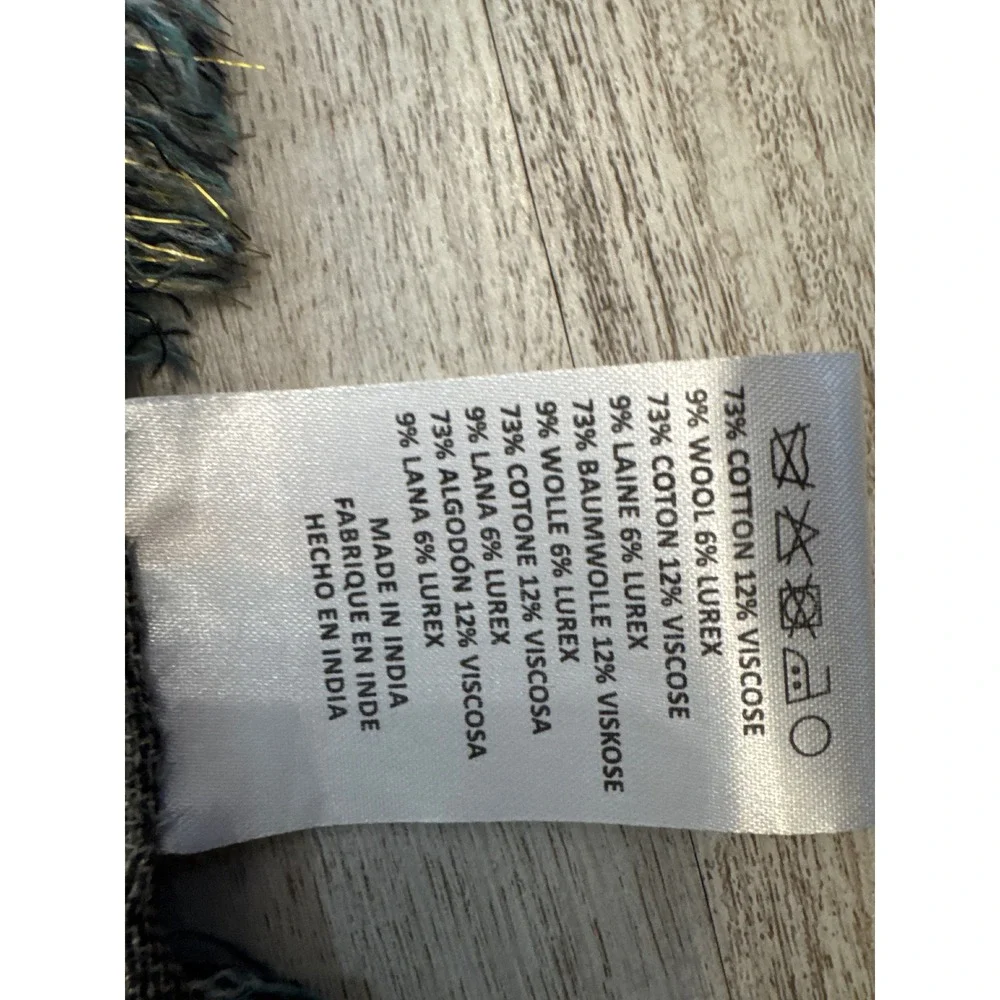 Free People The Casablanca Hooded‎ Poncho Blue Fringe Metallic Size OS